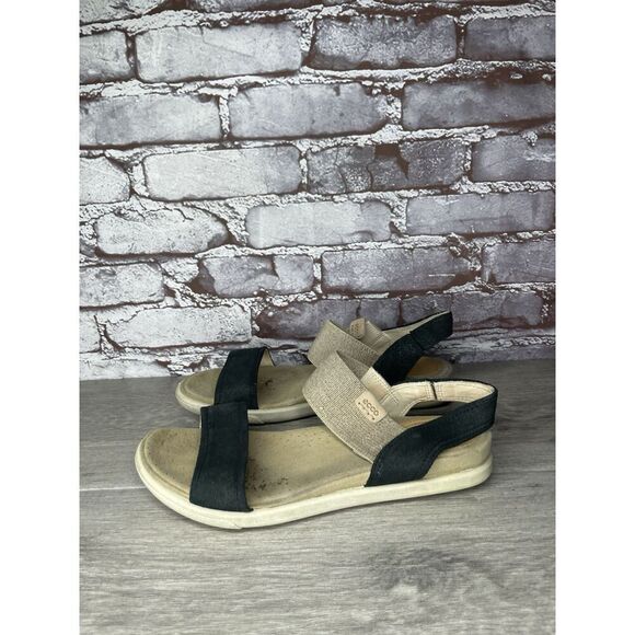 Ecco Flowt 2 Black Gray Leather Strappy Slip On Comfort Sandals Women Sz 39EU/8M - Picture 11 of 16